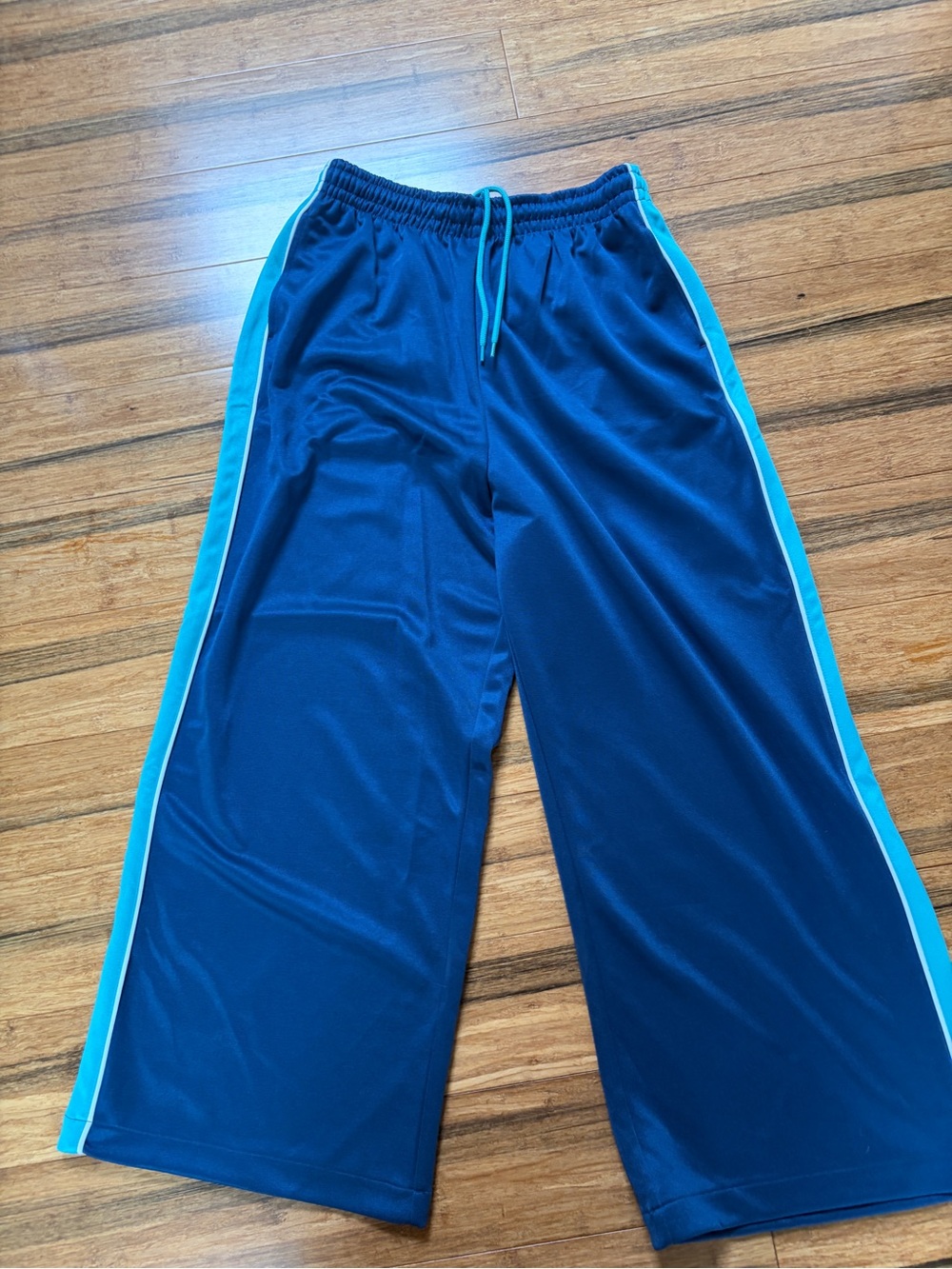Urban Outfitters Blue Wide-Leg Sweatpants with Teal Side Stripes
